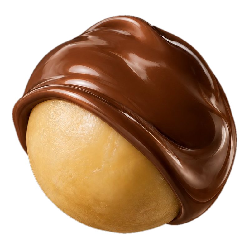 Macadamia kernel being coated in Belgian chocolate
